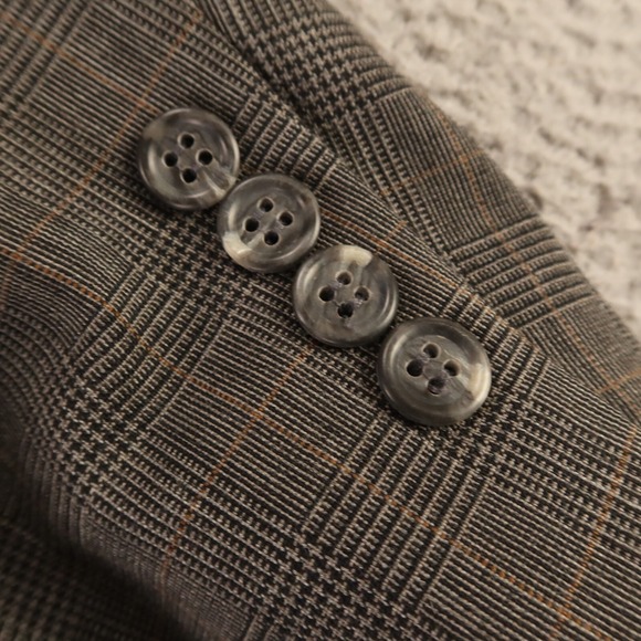 VTG Prince of Wales Check Jacket M Gray Glen Plaid‎ 100% Wool Worsted Blazer 42L - Picture 6 of 16
